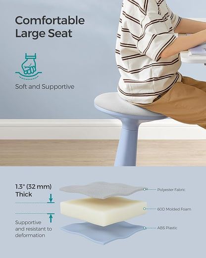 SONGMICS Kids Wobble Chair, Wiggle Stool for Kids Ages 8-12, Comfortable 60D Foam Seat, Breathable Fabric, Anti-Slip Base, 18.1-Inch High, Tool-Free Assembly, Pale Blue and Dove Gray UOSC010Q01
