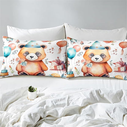 Panda Comforter Set Queen Size, Cute Brown Panda Pattern Queen Size Comforter Set, Kawaii Cute Animal Printed Kids Bedroom Decor, 3Pcs Bedding Set Printed Comforter with 2 Pillowcases, All Season