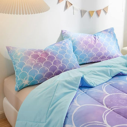 beeweed 3 Piece Kid Comforter Set Queen Size, Colorful Scale Bedding Set for Teen Boys Girls