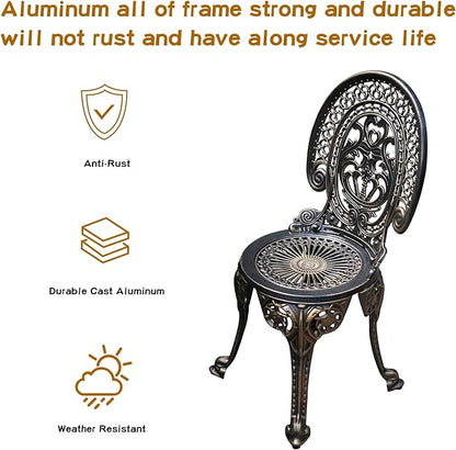 Patio Bistro Set.Rust-Resistant Cast Aluminum Bistro Table Set with Umbrella Hole for Backyard (Crown Copper)