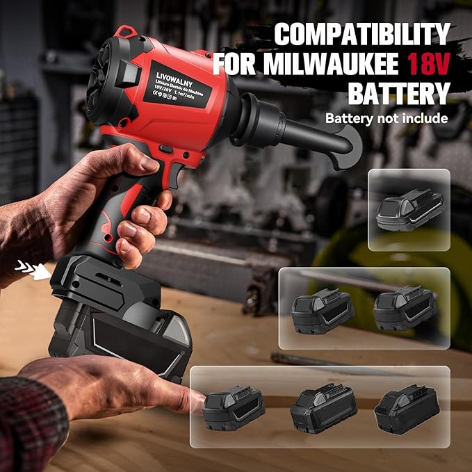 Cordless Dust Blower for Milwaukee m18 Battery, LIVOWALNY Leaf Blower Brushless Handheld Air Blower Sawdust Blower 447 MPH/39 CFM for Sawmill Room, Workshop Cleaning, Home Improvement (No Battery)