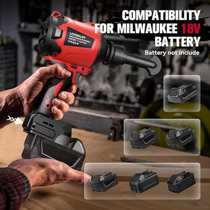 Cordless Dust Blower for Milwaukee m18 Battery, LIVOWALNY Leaf Blower Brushless Handheld Air Blower Sawdust Blower 447 MPH/39 CFM for Sawmill Room, Workshop Cleaning, Home Improvement (No Battery)