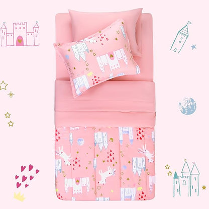 SLEEP ZONE Kids Bedding Comforter Set Full/Queen Size - Super Cute & Soft Kids Bedding 7 Pieces Set with Comforter, Sheet, Pillowcase & Sham (Unicorn Castle)