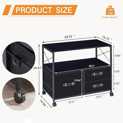 VECELO 3 Mobile File Cabinet Rolling Printer Stand with Open Shelf, Fabric Lateral Storage Station for Home Office,Drawer Adapts Letter Size Hanging Folders, Black