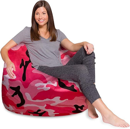 Posh Creations Bean Bag Chair for Kids, Teens, and Adults Includes Removable and Machine Washable Cover, Soft Nylon - Camo Pink and Black, 48in - X-Large