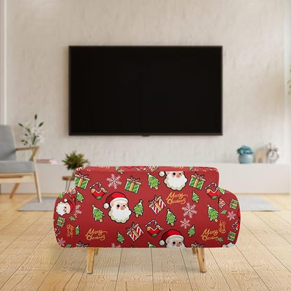 FKELYI Christmas Decor Red Sofa Slipcover for Living Room Santa Claus Sofa Couch Cover with Elastic Bottom Non-Slip Furniture Protector L