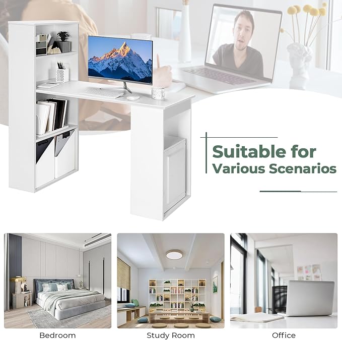 Computer Desk with Shelves, White