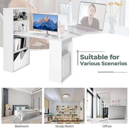 Computer Desk with Shelves, White