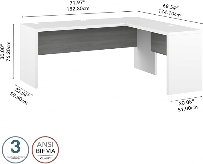 Bush Business Furniture Echo L Shaped Computer Desk, 72W, Pure White and Shiplap Gray