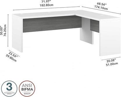 Bush Business Furniture Echo L Shaped Computer Desk, 72W, Pure White and Shiplap Gray