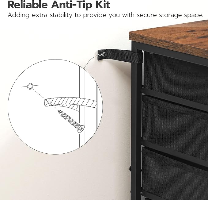 HOOBRO 5-Drawer Chest, File Cabinet, Office Cabinet with Drawers, Rolling Printer Stand, Filing Cabinet for Living Room, Home Office, Nonwovens Drawer, Easy Assembly, Rustic Brown BF50WJ01