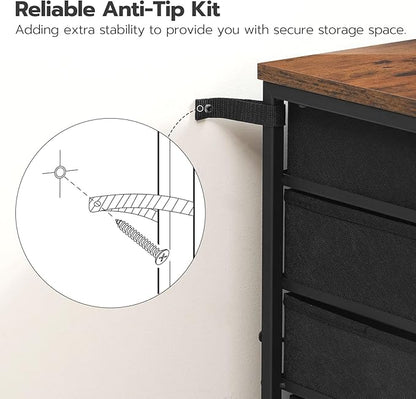 HOOBRO 5-Drawer Chest, File Cabinet, Office Cabinet with Drawers, Rolling Printer Stand, Filing Cabinet for Living Room, Home Office, Nonwovens Drawer, Easy Assembly, Rustic Brown BF50WJ01