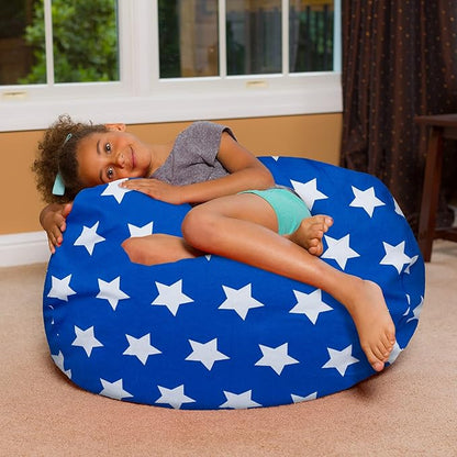 Posh Creations Bean Bag Chair for Kids, Teens, and Adults Includes Removable and Machine Washable Cover, 38in - Large, Canvas White Stars on Blue