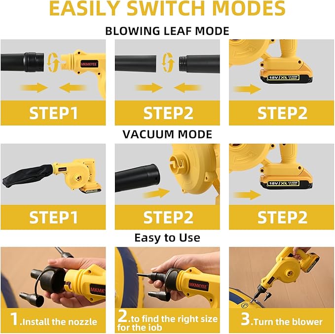 Cordless Blower for DEWALT 20V Max Battery, 3-in-1 Handle Small Blower & Vacuum & Inflatable Compatible with DEWALT Battery by MKMKYEE (Battery Not Included)