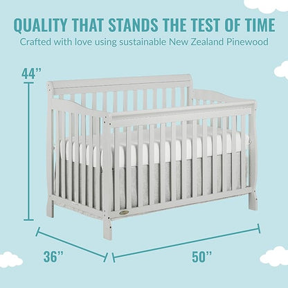 Ashton 4-In-1 Convertible Crib In Grey, Greenguard Gold, JPMA Certified, Non-Toxic Finishes, Features 4 Mattress Height Settings, Made Of Solid Pinewood