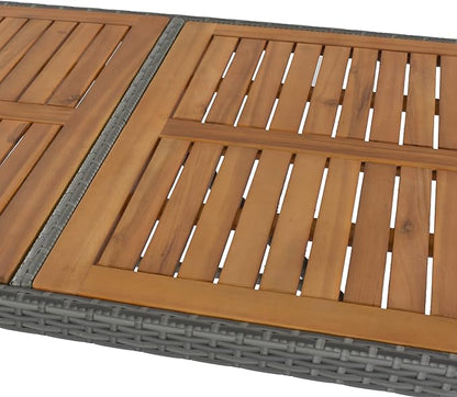 Outdoor Dining Set for 4, Rattan Patio Table with Acacia TableTop, Bar-Height Chairs, Fixed Rope, Removable Cushion, Garden Furniture, Onesize, Brown Wood+Gray Wicker