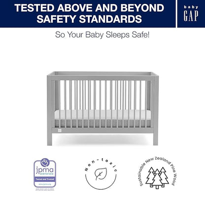 babyGap by Delta Children Charlie 6-in-1 Convertible Crib TrueSleep Crib and Toddler Mattress (Bundle), Grey