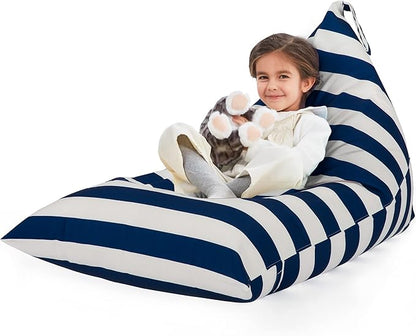 Nobildonna Stuffed Animal Storage Bean Bag for Kids (No Filler), Extra Large 250L Bean Bag Chair Cover Only, Washable Beanbag Without Filling Soft Premium Canvas Stuffable Bean Bag Cover (Blue/White)