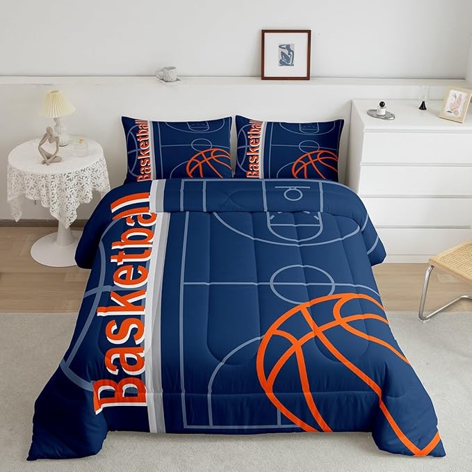 Feelyou Basketball Bedding Set Queen Size Gaming Sports Comforter Set for Kids Boys Girls Decor Ball Games Comforter Basketball Lover Duvet Set Bedroom Quilt Set
