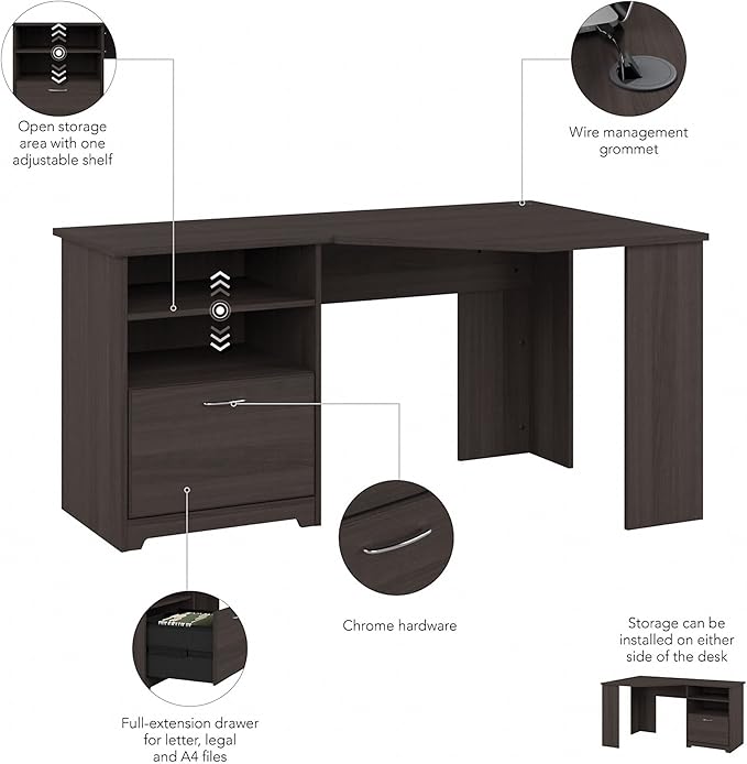 Bush Furniture Cabot Corner Desk, Heather Gray (WC31715K)