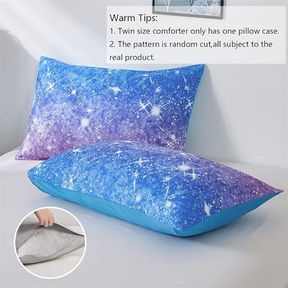 Rainbow Glitter Comforter Set Full/Queen Size for Girls, Sparkle Galaxy Twinkle StarlightTeen,3pc Aqua Blue Purple Pink Ombre Pastel Bedding with 2 Pillow Cases(Rainbow,Queen), Queen(3-Piece)