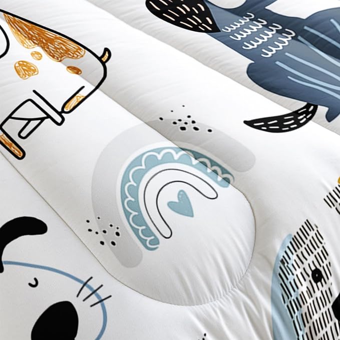 Datura home Kawaii Dogs Comforter Set Cute Dogs and Rainbow Printed Quilt Bedding Set with 1 Comforter and 2 Pillowcases for Boys and Girls Bedroom All Season(Dogs Full)