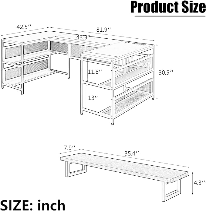 NicBex Laik-DW-00009-DX-1 Desks, 82" W x 43" D x 35" H, Matte Black