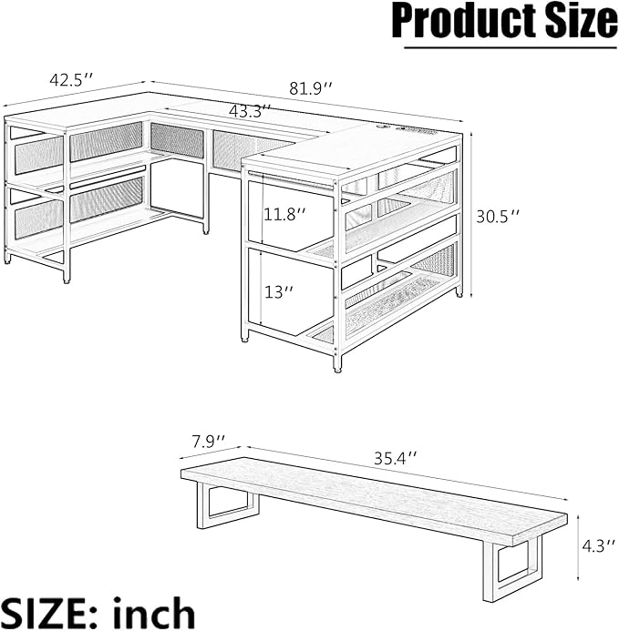 NicBex Laik-DW-00010-DX Desks, 82" W x 43" D x 35" H, Gray