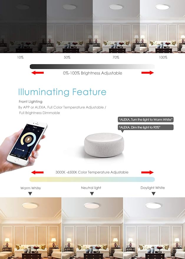 TALOYA Alexa Ceiling Light Smart, WiFi, Compatible with Google, 15.8 Inch Modern Dimmable Flush Mount LED Light Fixture for Living Room Office Kitchen, 28W RGBW