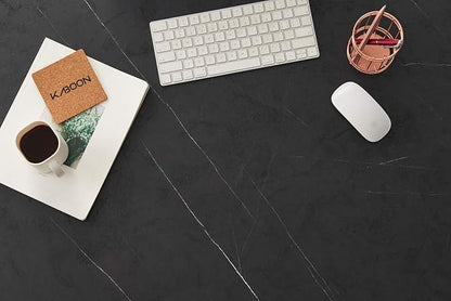 Kaboon Universal Tabletop 55"x27.5", Solid One-Piece Melamine Table Top, Double Desk L-Desk DIY, Home and Office Countertop, Cloud Atlas/Black Marble