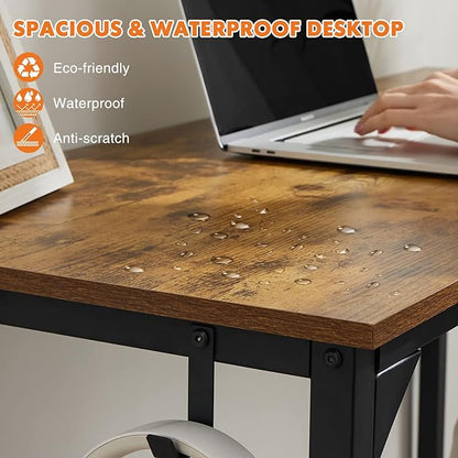 Computer Desk Home Office Desk 55 Inch Writing Desks Small Space Desk Study Table Modern Simple Style Work Table with Storage Bag Headphone Hook Wooden Tabletop Metal Frame for Home, Bedroom
