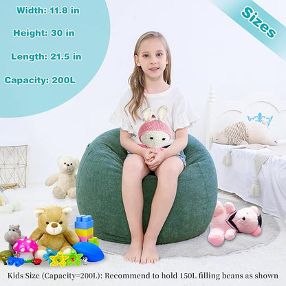 Stuffed Animal Storage Bean Bag Chair Cover (No Filler) for Kids and Adults.Soft Premium Corduroy Stuffable Beanbag for Organizing Children Plush Toys or Memory Foam Small 100L (Green)