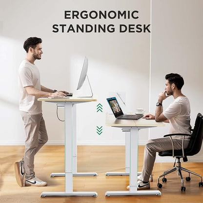 Memory Electric Height Adjustable Desk, Sit Stand Up Computer Workstation, 48 x 24 Inch Monitor Stand Study Table for Home Office, Maple