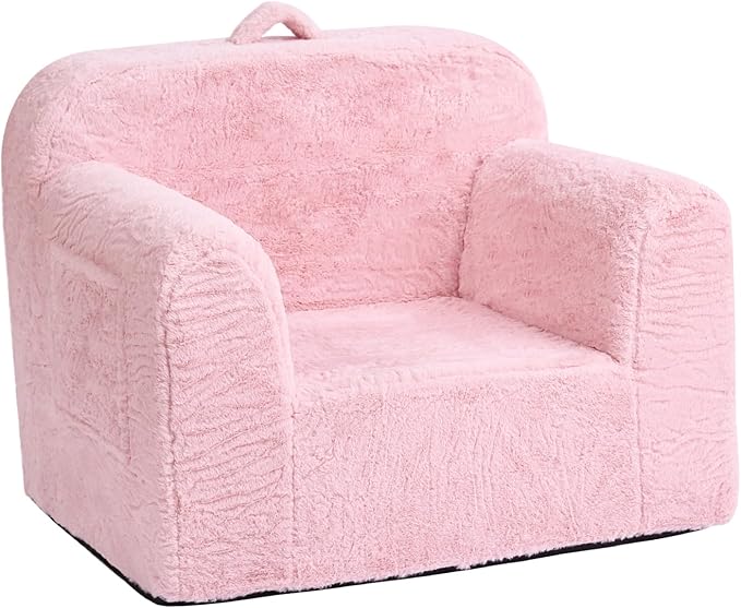 Tiita Toddler Chair Couch, Comfy Fold Out Kids Sofa, Lightweight Children Couch with Carrying Handle & Side Pockets, Kids Foam Armrest Read Sofa for Girl or Boy, Pink