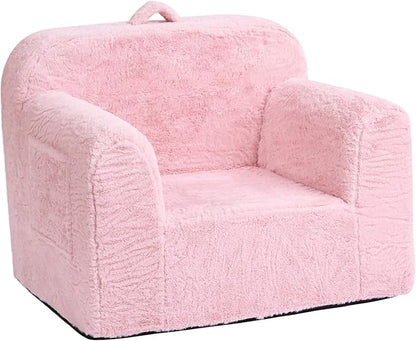 Tiita Toddler Chair Couch, Comfy Fold Out Kids Sofa, Lightweight Children Couch with Carrying Handle & Side Pockets, Kids Foam Armrest Read Sofa for Girl or Boy, Pink