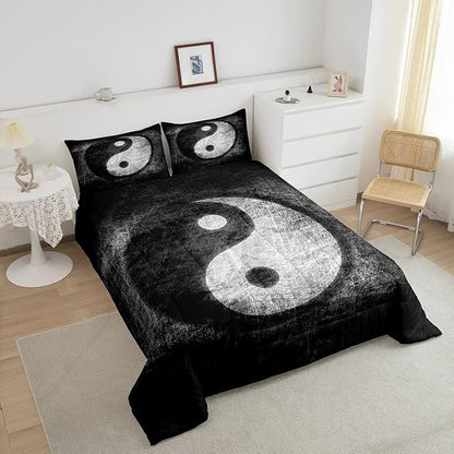Feelyou Yin Yang Bedding Set for Girls Boys Children Boho Trippy Psychedelic Art Comforter Set Decorative Gossip Pattern Comforter Traditional Ying Yang Theme Duvet Set Queen Size 3Pcs