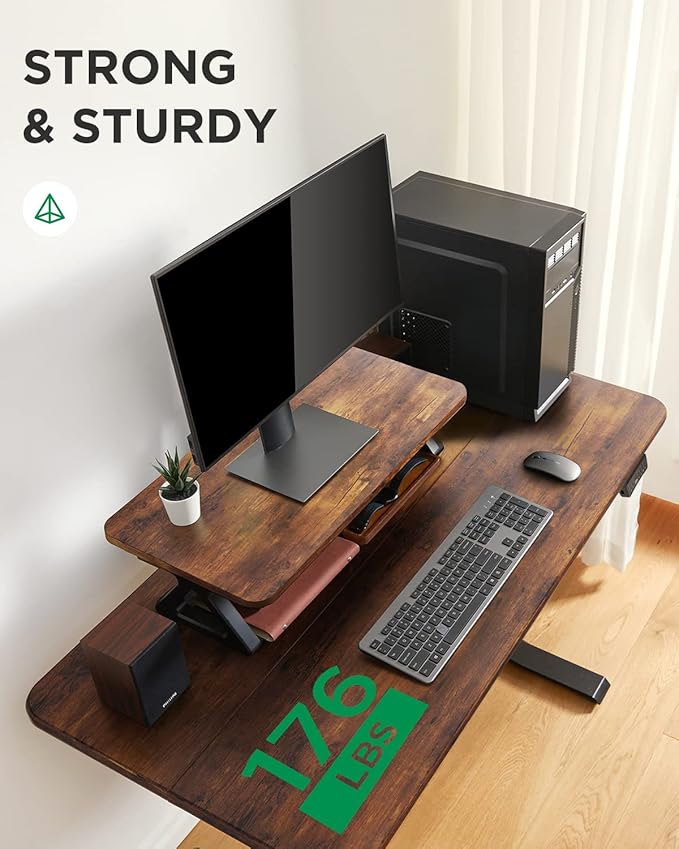 Memory Electric Height Adjustable Desk Sit Stand Up Computer Workstation for Home Office, 48inch, Rustic Brown
