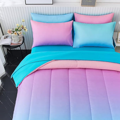 inron Rainbow Kids Comforter Sets for Girls Women,Full Size 5-Pieces Bed in a Bag, Ultra Soft Microfiber Comforter and Sheet Sets, All Season Durable Bedding Set(Rainbow,Full)