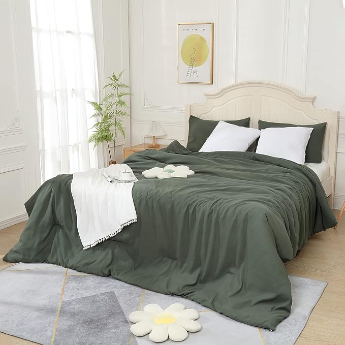 Emerald Green Comforter King Size, Modern Bedding Set for Women/Men, Cute Soft & Lightweight Microfiber Bed Sets, 3 pcs-1 Comforter & 2 Pillowcases 104"x90"