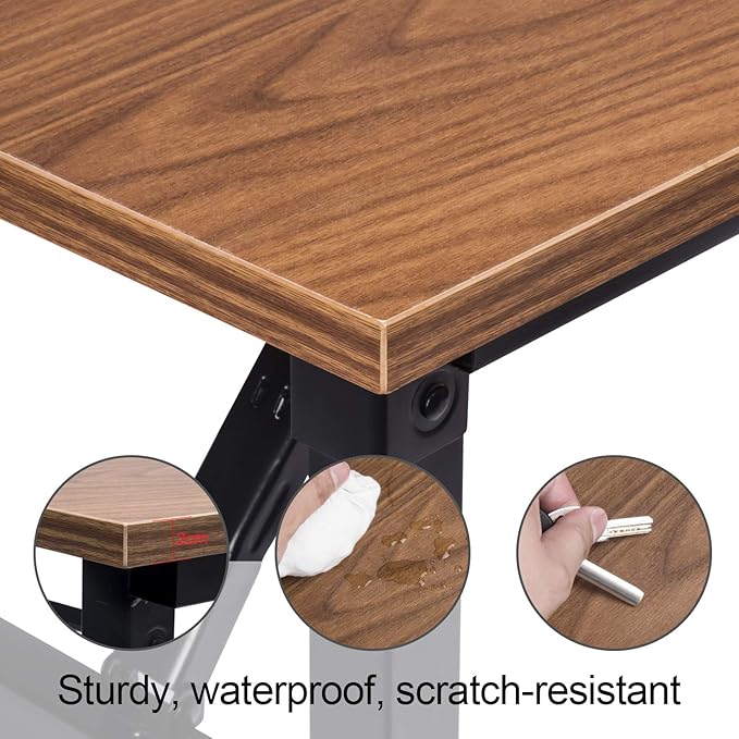 Frylr Small Folding Computer Desk 31.5''LX 15.7''X 29'' with 2 Power Sockets and 2.1A USB Charging Ports, Home Office Desk Portable Writing Desks for Small Space, Foldable Desk, Walnut