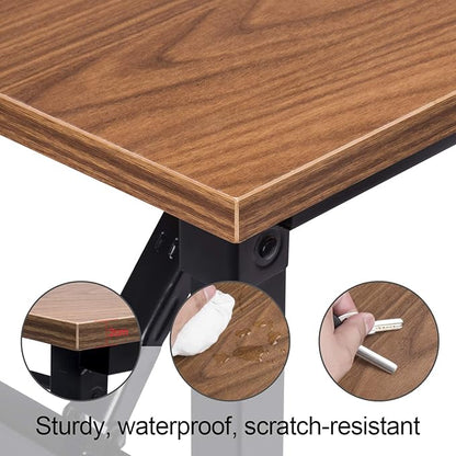 Frylr Small Folding Computer Desk 31.5''LX 15.7''X 29'' with 2 Power Sockets and 2.1A USB Charging Ports, Home Office Desk Portable Writing Desks for Small Space, Foldable Desk, Walnut