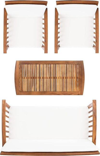 SAFAVIEH Outdoor Collection Rocklin Natural/ Beige 4-Piece Conversation Patio Set with Cushions