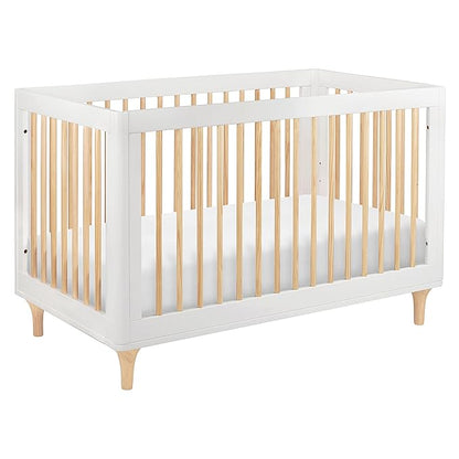 Babyletto Lolly 3-in-1 Convertible Crib with Toddler Bed Conversion Kit in White and Natural, Greenguard Gold Certified