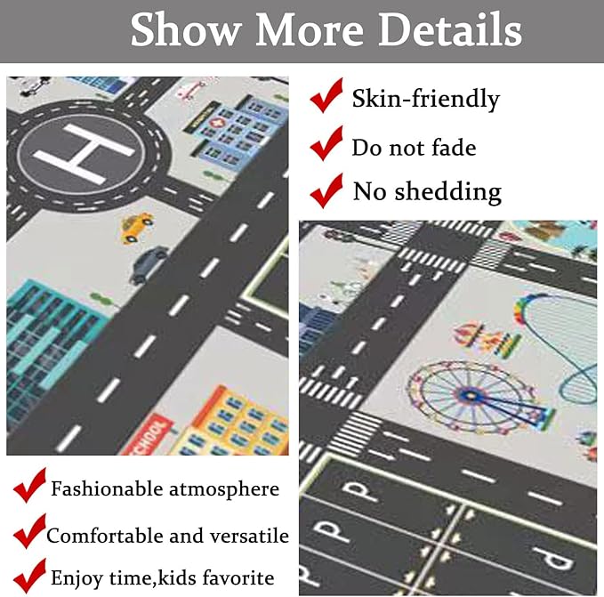 Kids Rug Play Mat Great for Playing with Cars and Toys,Educational Kid Road and Traffic City Life Carpet,Children Baby Fun Throw Rug for Bedroom Play Room,63X91Inch/160X230CM