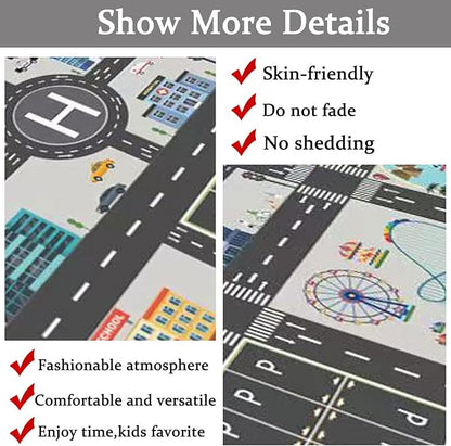 Kids Rug Play Mat Great for Playing with Cars and Toys,Educational Kid Road and Traffic City Life Carpet,Children Baby Fun Throw Rug for Bedroom Play Room,63X91Inch/160X230CM
