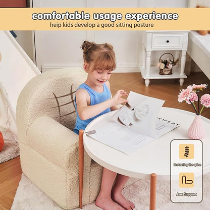 Beige Sherpa Toddler Chair, Soft Kids Plush Chair for Relaxing & Reading, Lightweight Handle Design, Easy to Clean, Removable Cover, Modern Style, 22x20x24 inches, 7.7 pounds
