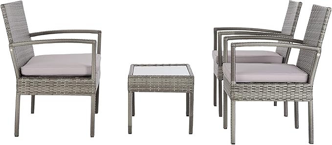 Safavieh PAT7507B Collection Bassey Grey 4-Piece Outdoor Living Patio Set