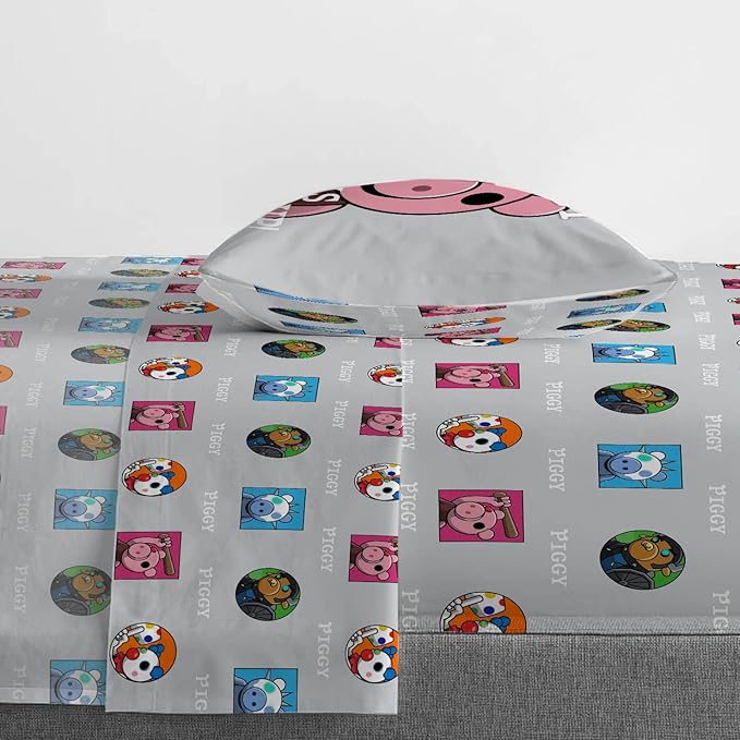 Jay Franco Piggy Join US 5 Piece Twin Size Bed Set - includes Comforter & Sheet Set - Super Soft Fade Resistant Polyester (Official Piggy Product)