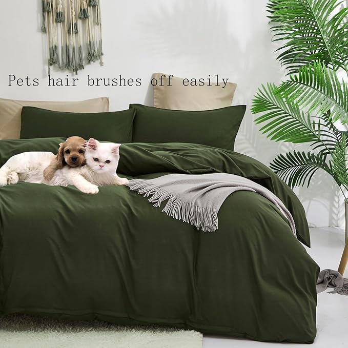 Army Green Comforter Set Deep Green Bedding Set Solid Green Comforter Set Men Breathable Dark Green Bedding Set Women Soft Hunter Green Comforter Set Skin Friendly, Cal King (104" X 96" )