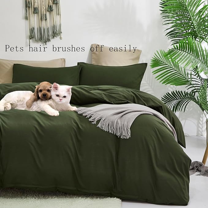 Army Green Comforter Set King Olive Green Bedding Set Dark Green Comforter Set King Men Breathable Deep Green Bedding Set Women Soft Olive Green King Size Comforter Set Skin Friendly Bedding